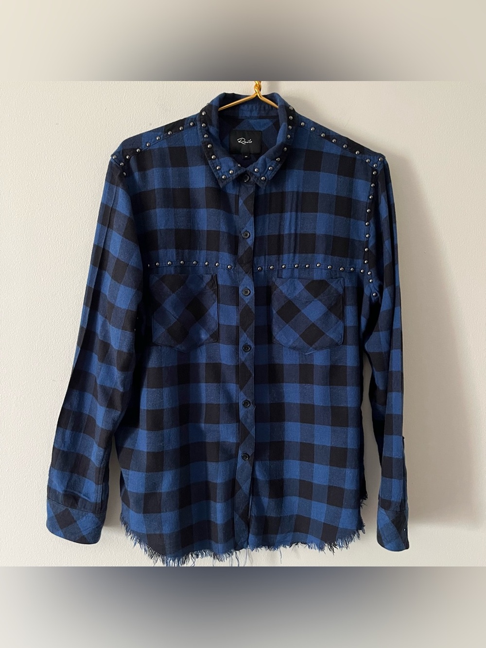 Rails Cobalt Blue & Black Buffalo Plaid Studded Distressed Top Country Western M